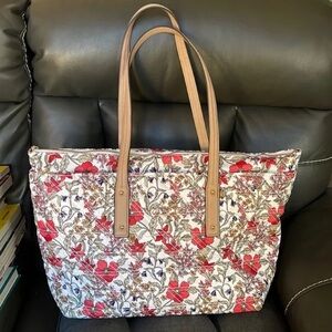 Jessica Simpson Red Floral Tote with Brown Handles